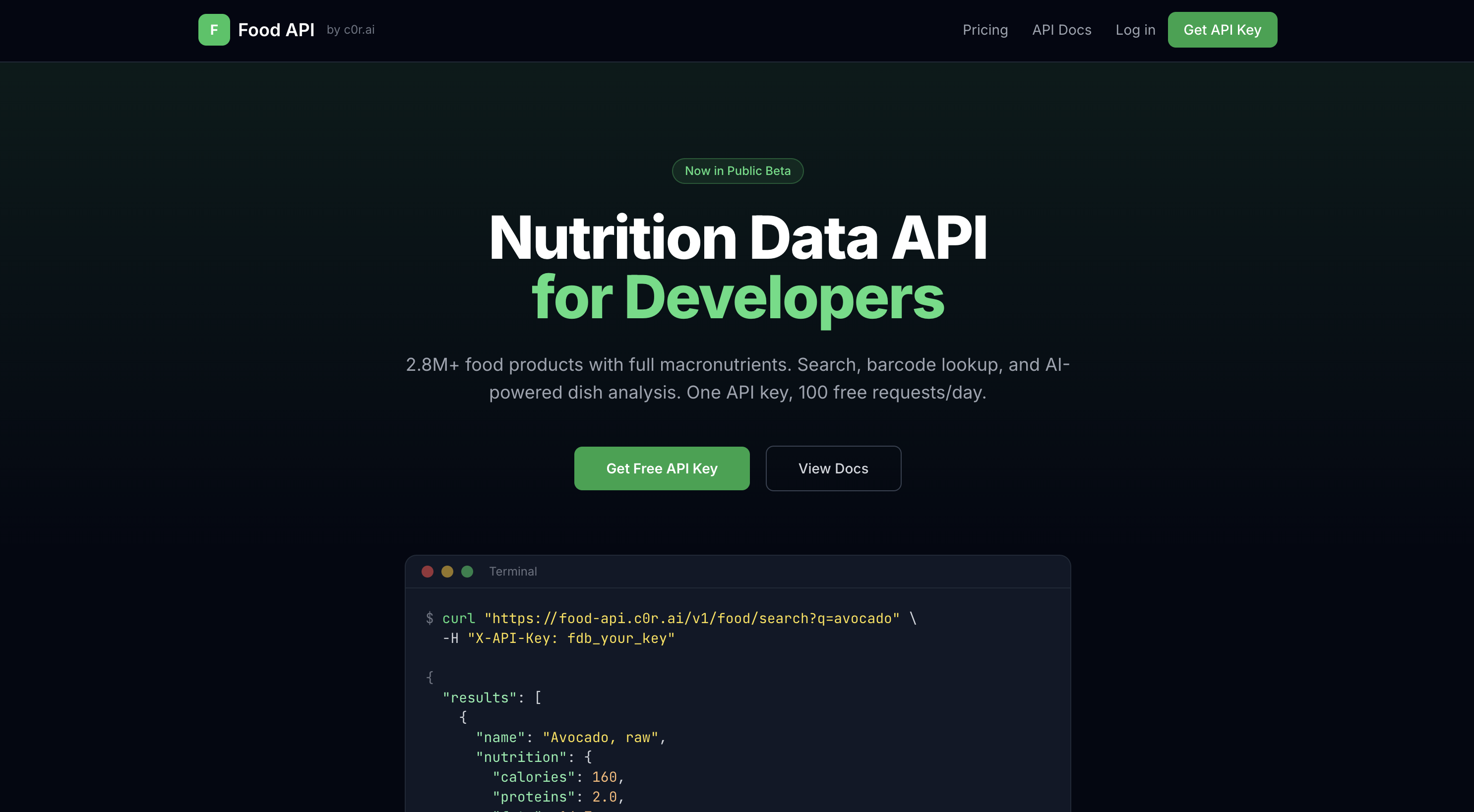 FOOD API screenshot